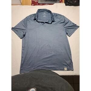Rorie Whelan Shirt Mens XL Blue Stripe Short Sleeve Golf Polo Collar Stretch